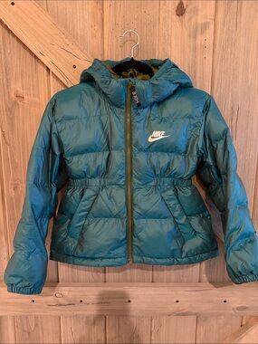 Nike Girls Small Teal Hooded Puffer Jacket